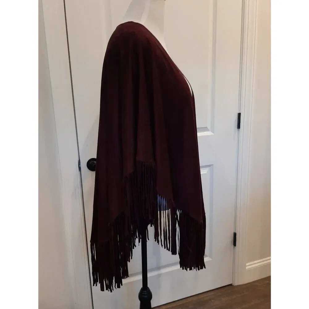 WHBM Cabernet Fringe Cape Poncho NWT One Size Boho Western